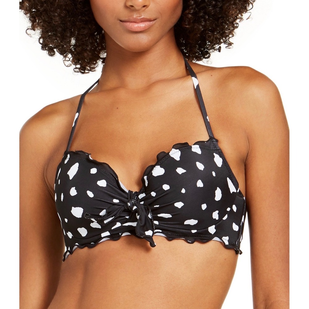 Sundazed Black White Cow Print Underwire Scallop Bikini Top 32D Halter Macy's